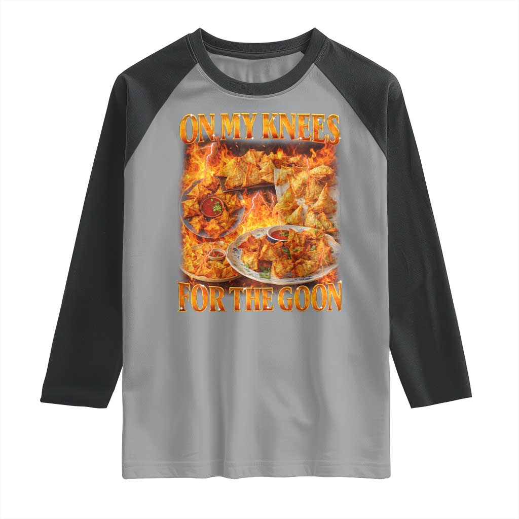 Funny Crab Rangoon Meme Raglan Shirt Vintage 90s Style On My Knees Bootleg Graphic TS10 Sport Gray Black Print Your Wear