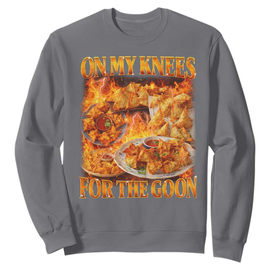 Funny Crab Rangoon Meme Sweatshirt Vintage 90s Style On My Knees Bootleg Graphic TS10 Charcoal Print Your Wear