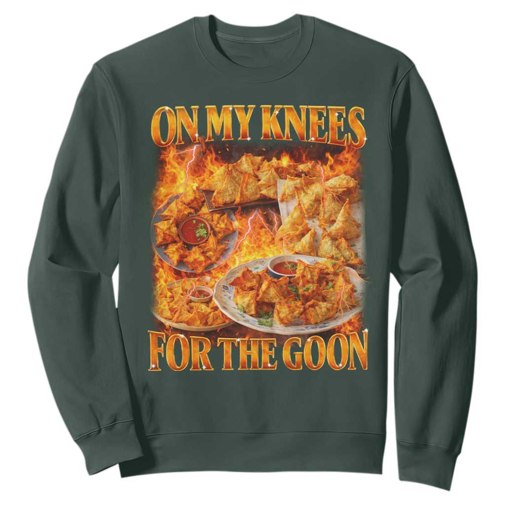 Funny Crab Rangoon Meme Sweatshirt Vintage 90s Style On My Knees Bootleg Graphic TS10 Dark Forest Green Print Your Wear