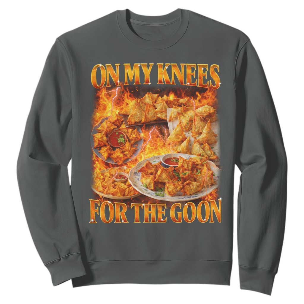 Funny Crab Rangoon Meme Sweatshirt Vintage 90s Style On My Knees Bootleg Graphic TS10 Dark Heather Print Your Wear