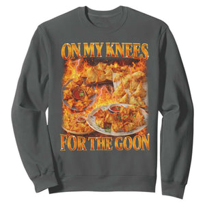 Funny Crab Rangoon Meme Sweatshirt Vintage 90s Style On My Knees Bootleg Graphic TS10 Dark Heather Print Your Wear