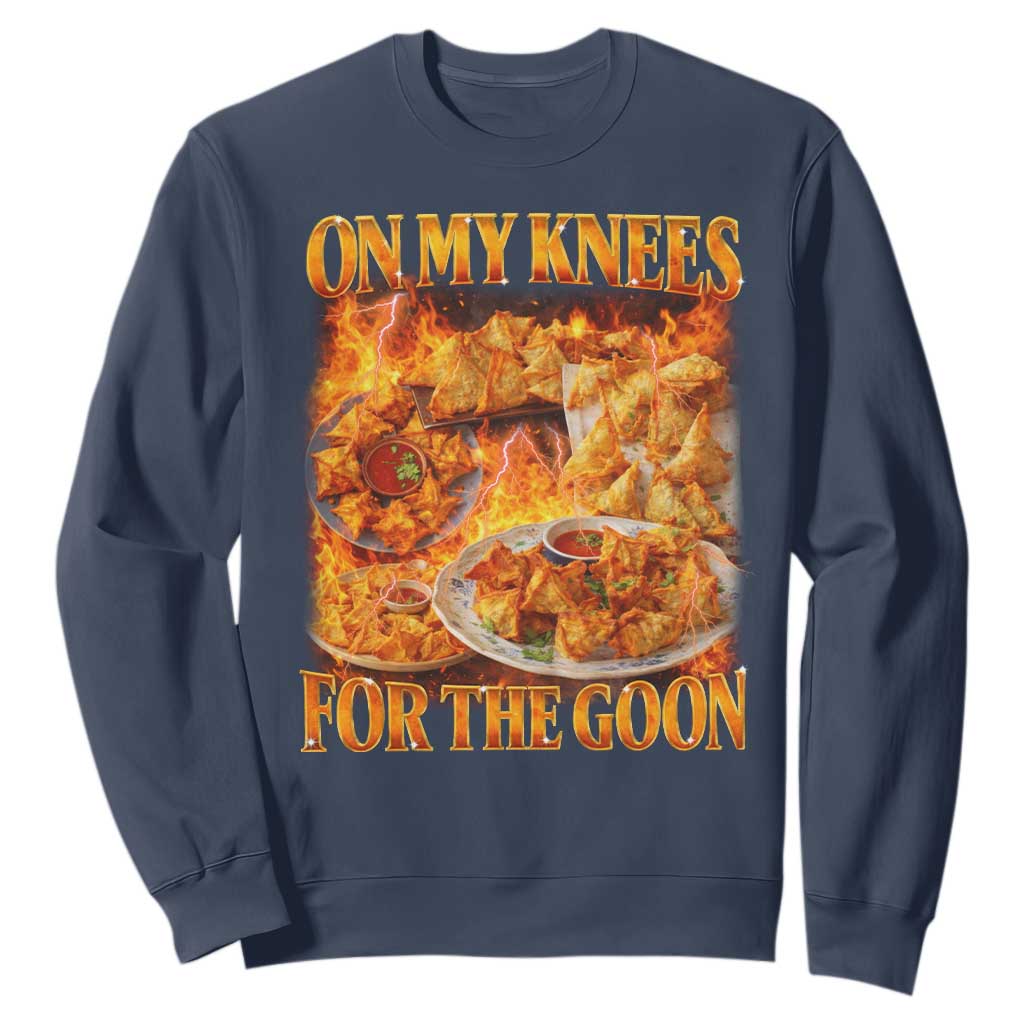 Funny Crab Rangoon Meme Sweatshirt Vintage 90s Style On My Knees Bootleg Graphic TS10 Navy Print Your Wear