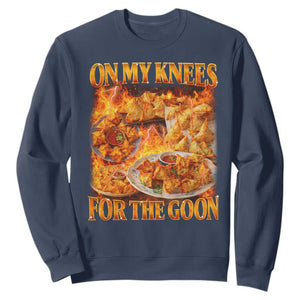 Funny Crab Rangoon Meme Sweatshirt Vintage 90s Style On My Knees Bootleg Graphic TS10 Navy Print Your Wear
