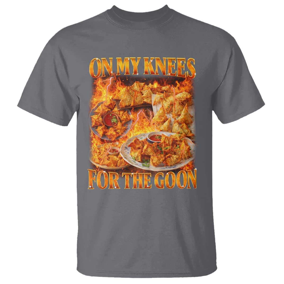 Funny Crab Rangoon Meme T Shirt Vintage 90s Style On My Knees Bootleg Graphic TS10 Charcoal Print Your Wear