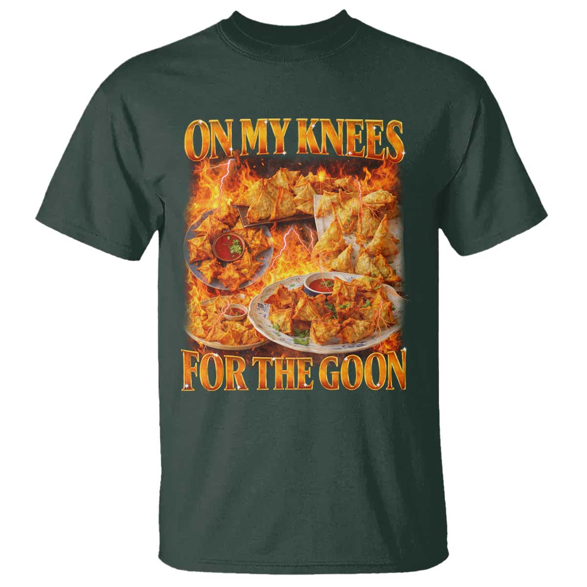 Funny Crab Rangoon Meme T Shirt Vintage 90s Style On My Knees Bootleg Graphic TS10 Dark Forest Green Print Your Wear