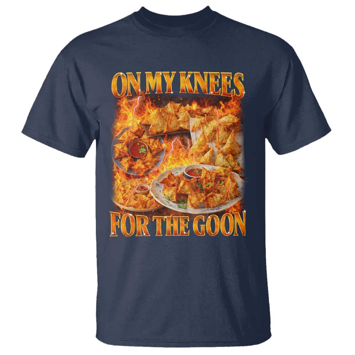 Funny Crab Rangoon Meme T Shirt Vintage 90s Style On My Knees Bootleg Graphic TS10 Navy Print Your Wear