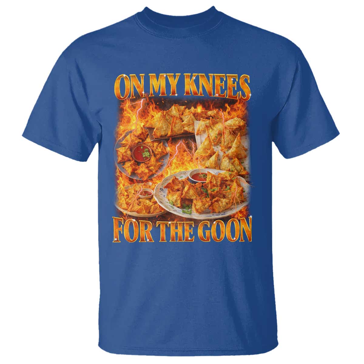 Funny Crab Rangoon Meme T Shirt Vintage 90s Style On My Knees Bootleg Graphic TS10 Royal Blue Print Your Wear