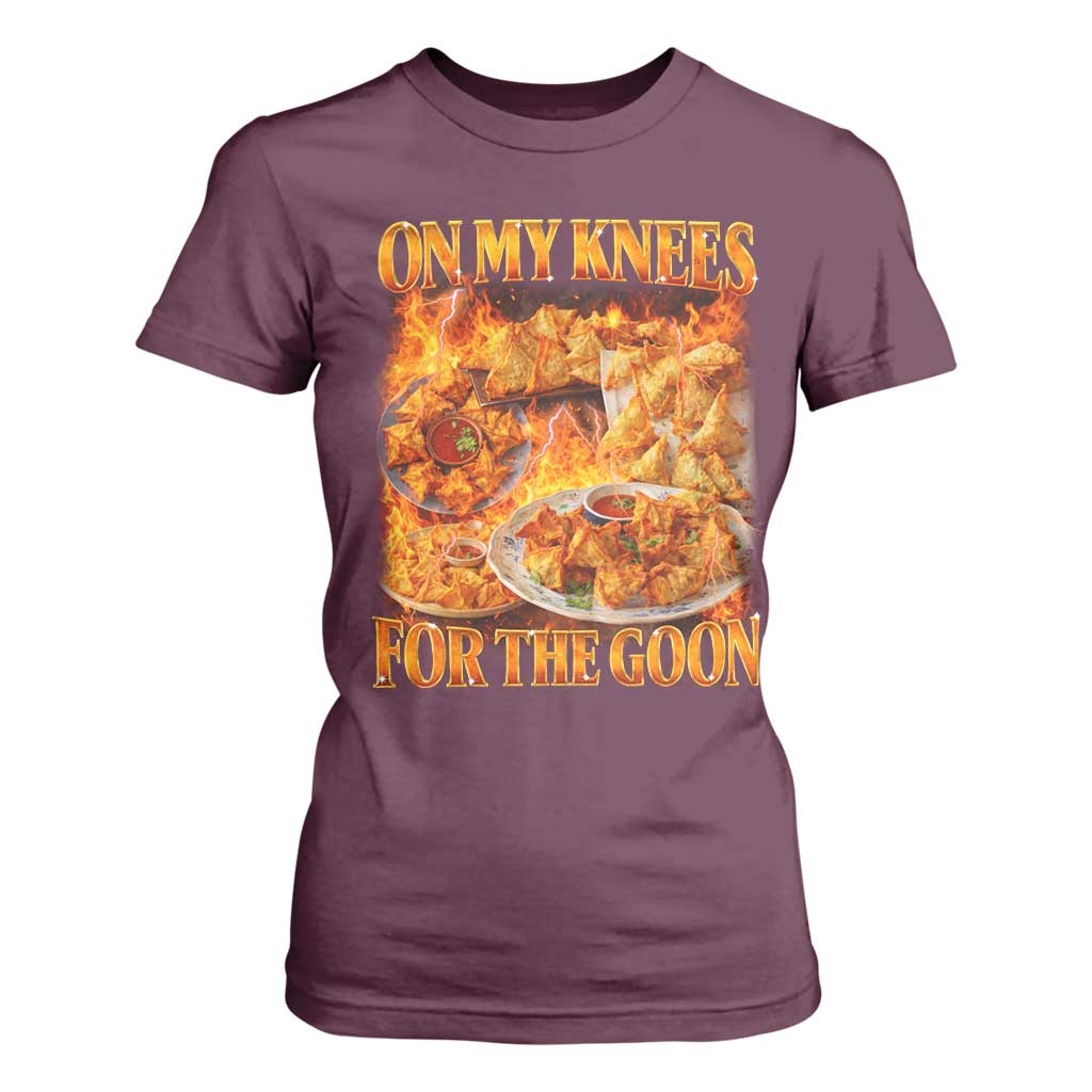 Funny Crab Rangoon Meme T Shirt For Women Vintage 90s Style On My Knees Bootleg Graphic TS10 Maroon Print Your Wear