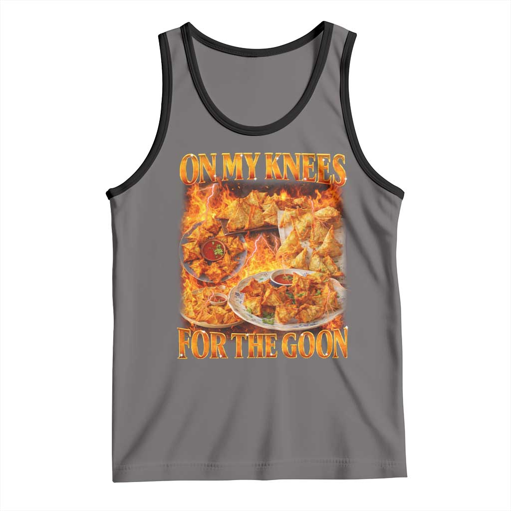 Funny Crab Rangoon Meme Tank Top Vintage 90s Style On My Knees Bootleg Graphic TS10 Deep Heather Black Print Your Wear