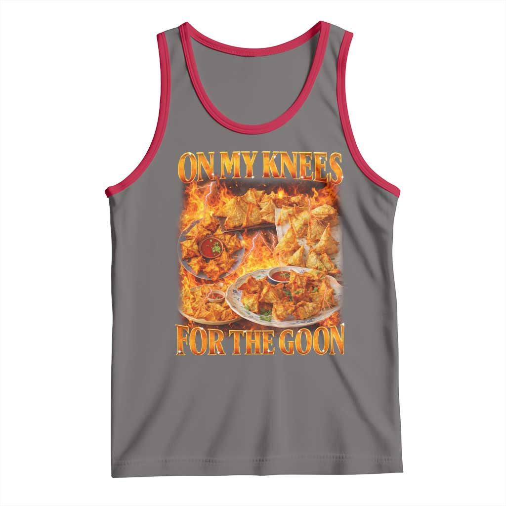 Funny Crab Rangoon Meme Tank Top Vintage 90s Style On My Knees Bootleg Graphic TS10 Deep Heather Red Print Your Wear