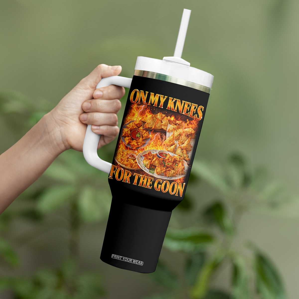 Funny Crab Rangoon Meme Tumbler With Handle Vintage 90s Style On My Knees Bootleg Graphic TS10 Print Your Wear