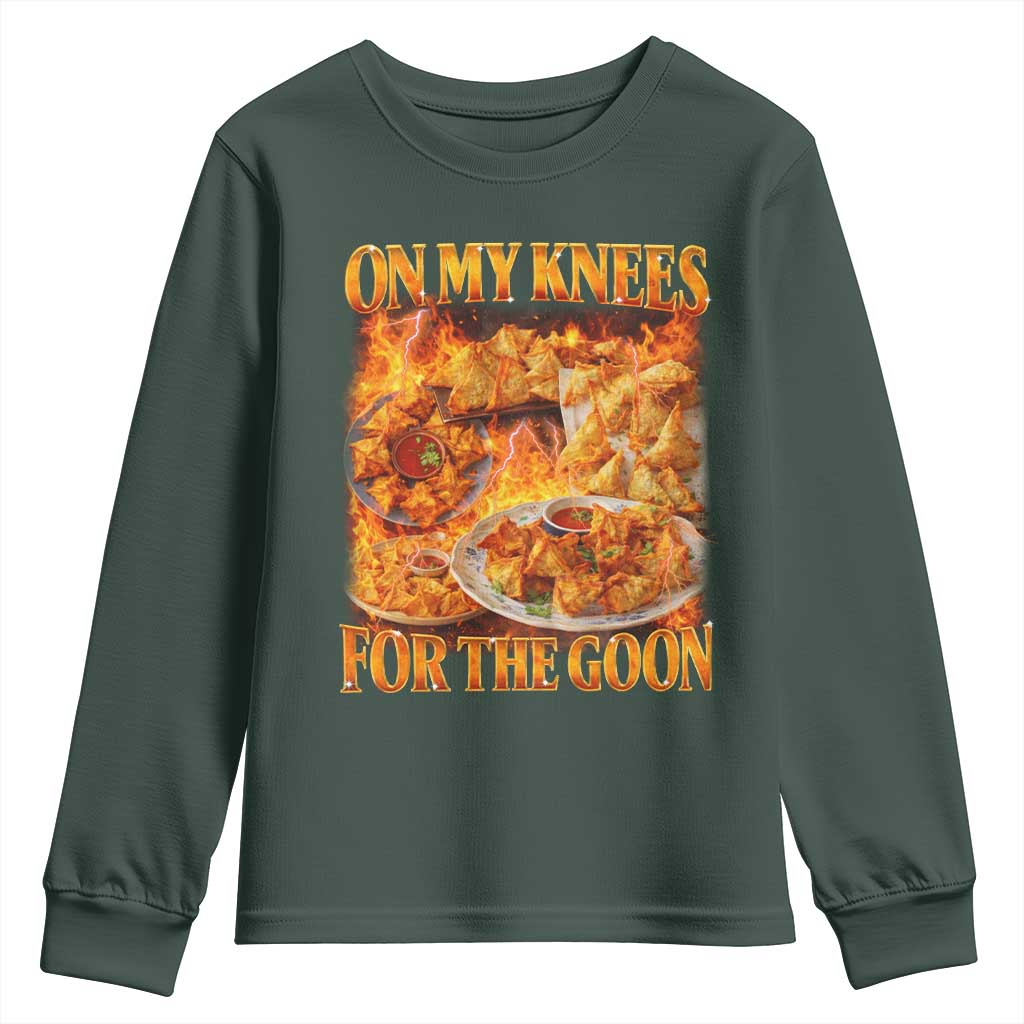 Funny Crab Rangoon Meme Youth Sweatshirt Vintage 90s Style On My Knees Bootleg Graphic TS10 Dark Forest Green Print Your Wear