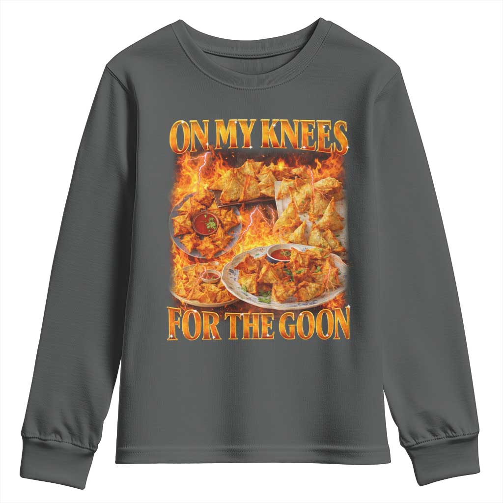 Funny Crab Rangoon Meme Youth Sweatshirt Vintage 90s Style On My Knees Bootleg Graphic TS10 Dark Heather Print Your Wear