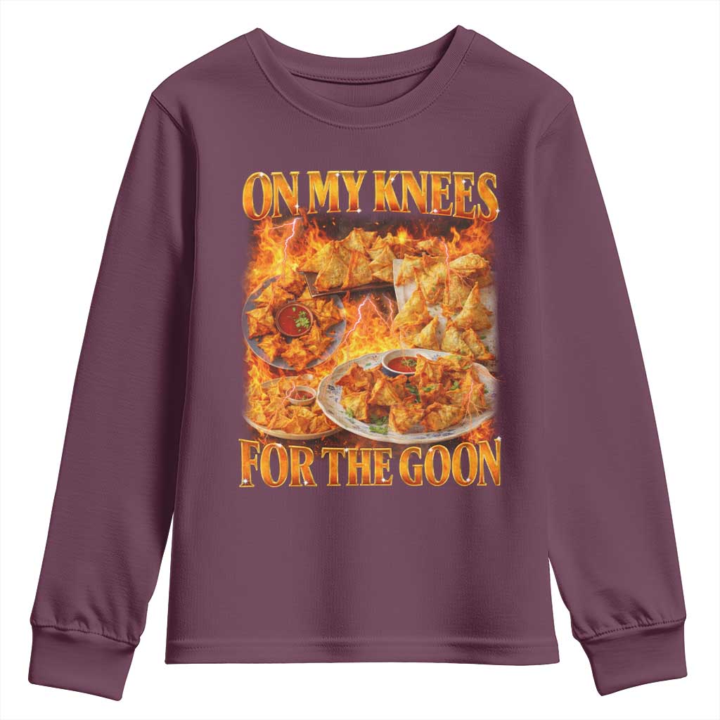 Funny Crab Rangoon Meme Youth Sweatshirt Vintage 90s Style On My Knees Bootleg Graphic TS10 Maroon Print Your Wear