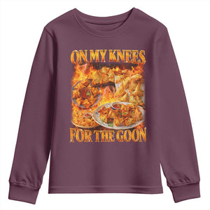 Funny Crab Rangoon Meme Youth Sweatshirt Vintage 90s Style On My Knees Bootleg Graphic TS10 Maroon Print Your Wear