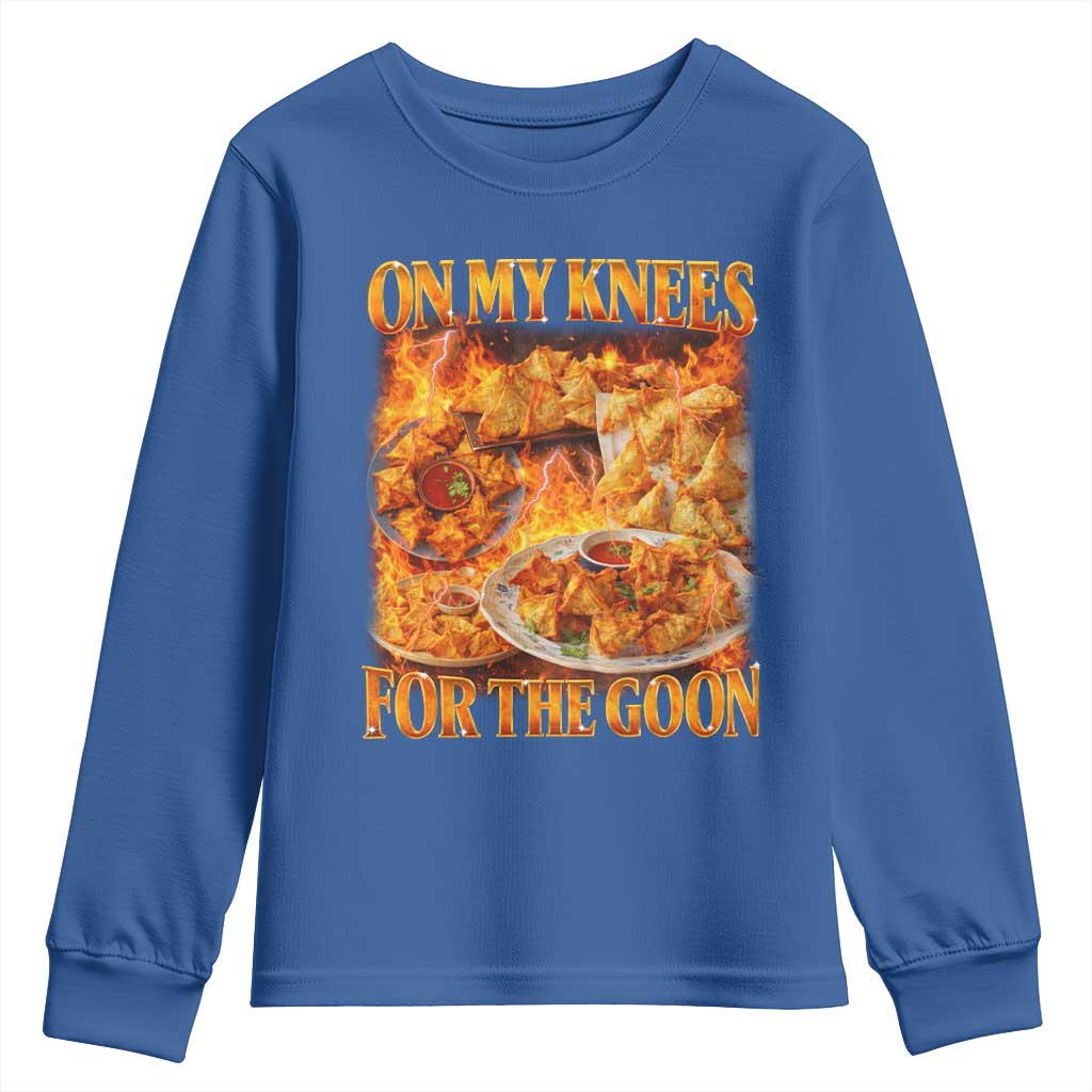Funny Crab Rangoon Meme Youth Sweatshirt Vintage 90s Style On My Knees Bootleg Graphic TS10 Royal Blue Print Your Wear