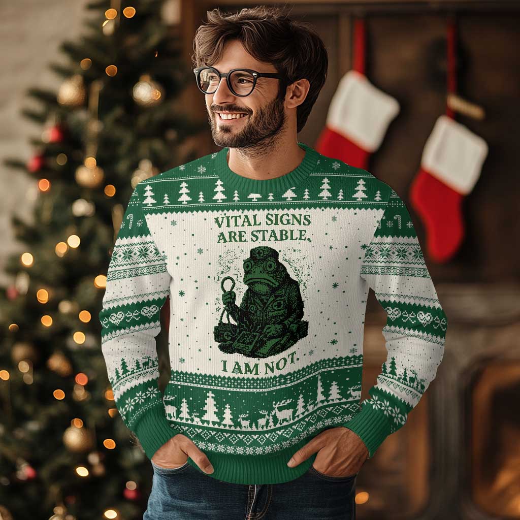 Frog Medic Ugly Christmas Sweater Funny Animal EMT Emergency Health Workers TS10 Beige Green Print Your Wear