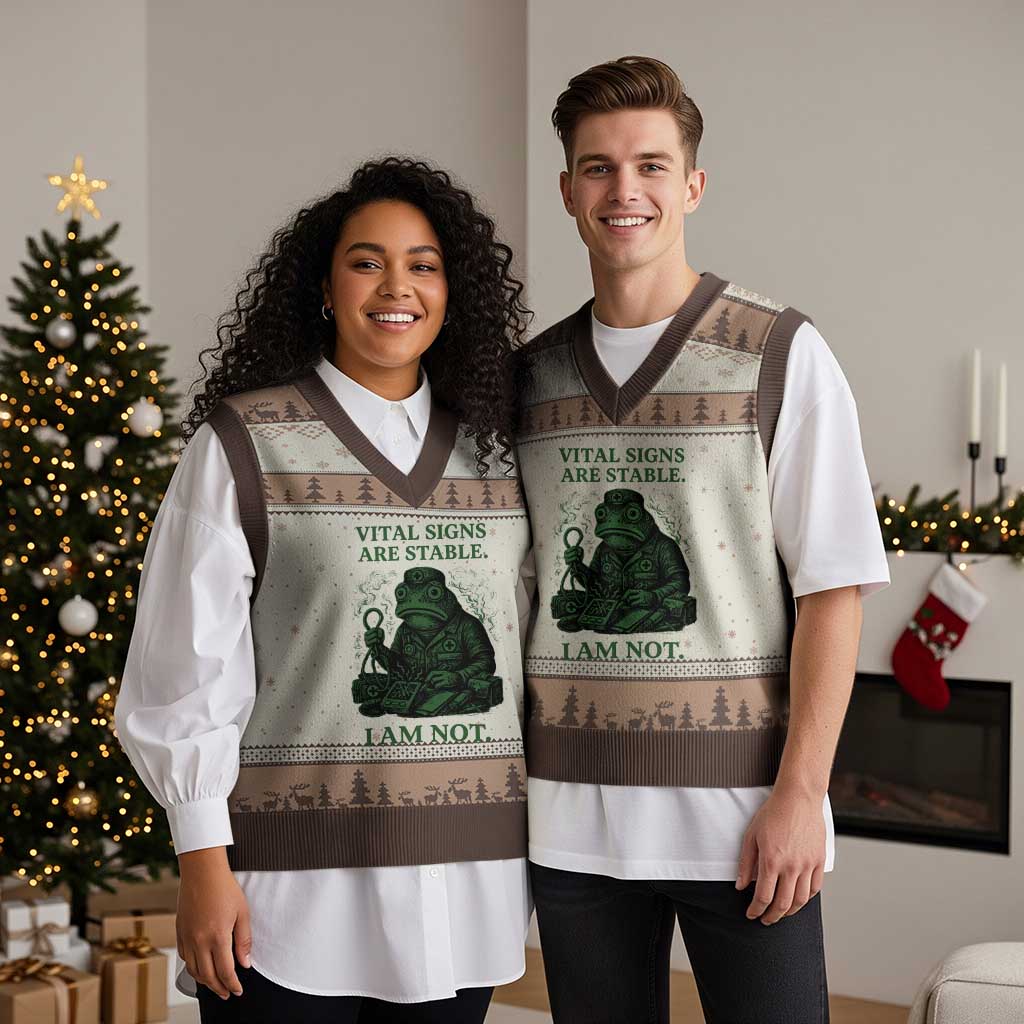 Frog Medic V-Neck Knit Sweater Vest Funny Animal EMT Emergency Health Workers TS10 Mocha Mousse Print Your Wear