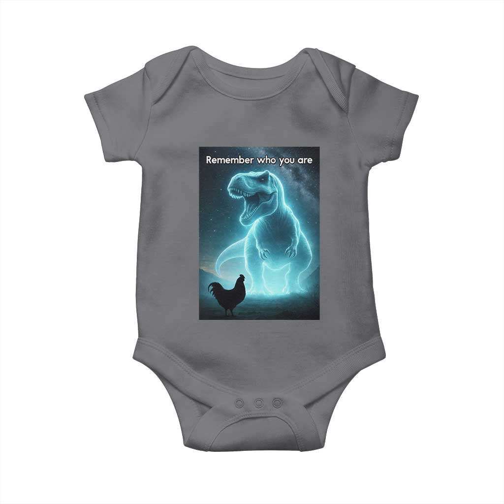 Remember Who You Are Baby Onesie Funny Evolution Joke Meme Chicken Dinosaur TS10 Charcoal Print Your Wear