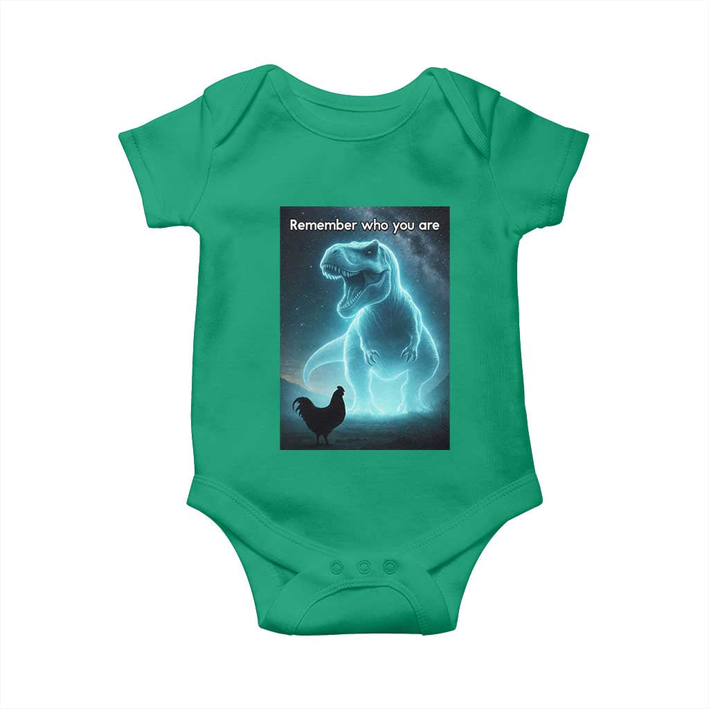 Remember Who You Are Baby Onesie Funny Evolution Joke Meme Chicken Dinosaur TS10 Irish Green Print Your Wear