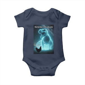 Remember Who You Are Baby Onesie Funny Evolution Joke Meme Chicken Dinosaur TS10 Navy Print Your Wear