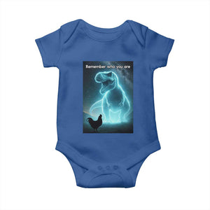 Remember Who You Are Baby Onesie Funny Evolution Joke Meme Chicken Dinosaur TS10 Royal Blue Print Your Wear