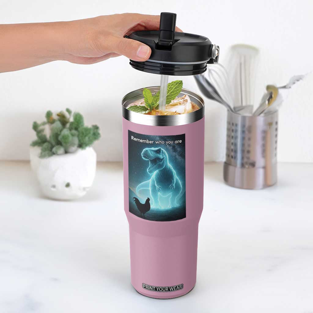 Remember Who You Are Flip Straw Tumbler Funny Evolution Joke Meme Chicken Dinosaur TS10 One Size: 30 oz Light Pink Print Your Wear