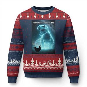 Remember Who You Are Ugly Christmas Sweater Funny Evolution Joke Meme Chicken Dinosaur TS10 Navy Red Print Your Wear