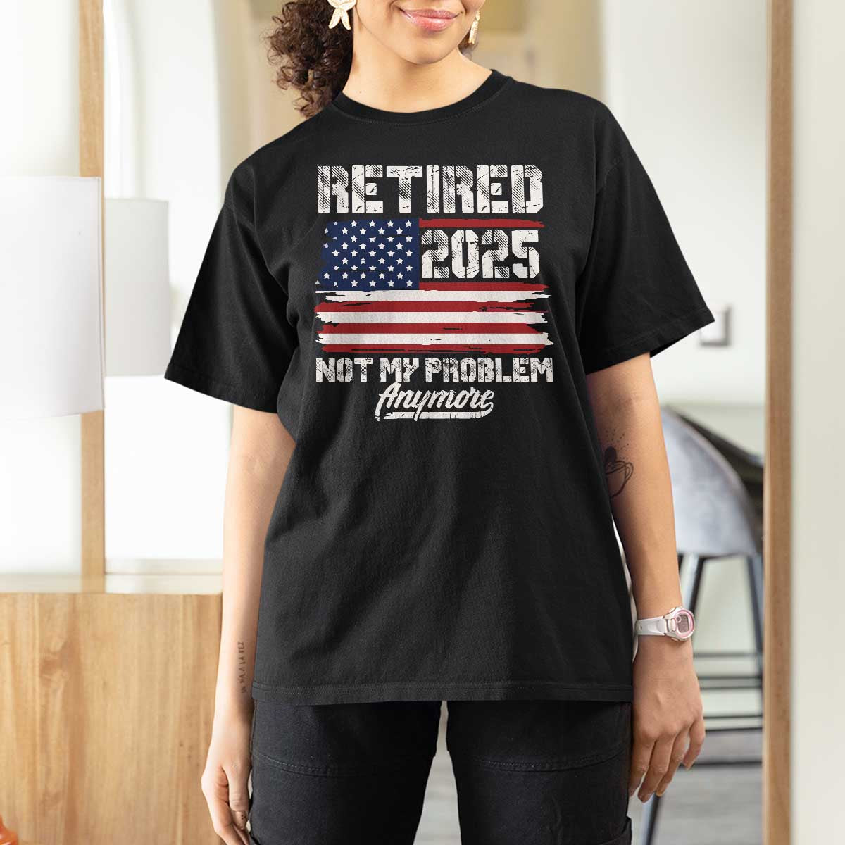 Vintage Retired 2025 T Shirt For Women Not My Problem Anymore American Flag TS10 Black Print Your Wear