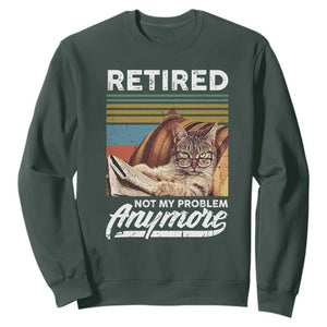 Funny Cat Retired Sweatshirt Not My Problem Anymore 90s Vintage Style TS10 Dark Forest Green Print Your Wear