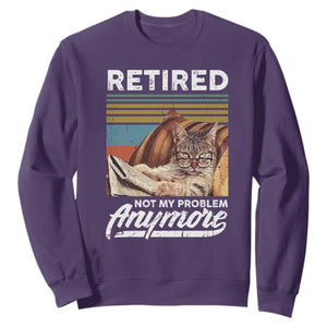 Funny Cat Retired Sweatshirt Not My Problem Anymore 90s Vintage Style TS10 Purple Print Your Wear
