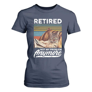Funny Cat Retired T Shirt For Women Not My Problem Anymore 90s Vintage Style TS10 Navy Print Your Wear