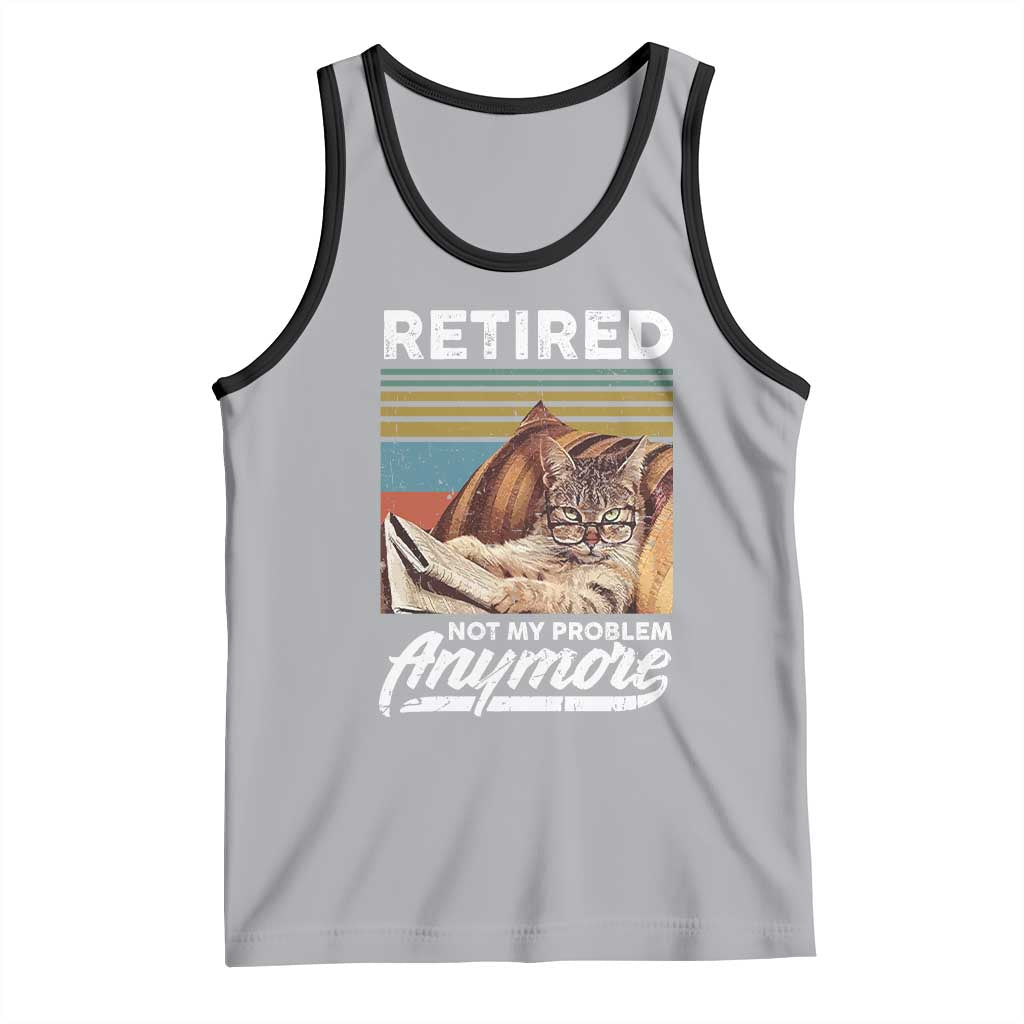 Funny Cat Retired Tank Top Not My Problem Anymore 90s Vintage Style TS10 Athletic Heather Black Print Your Wear