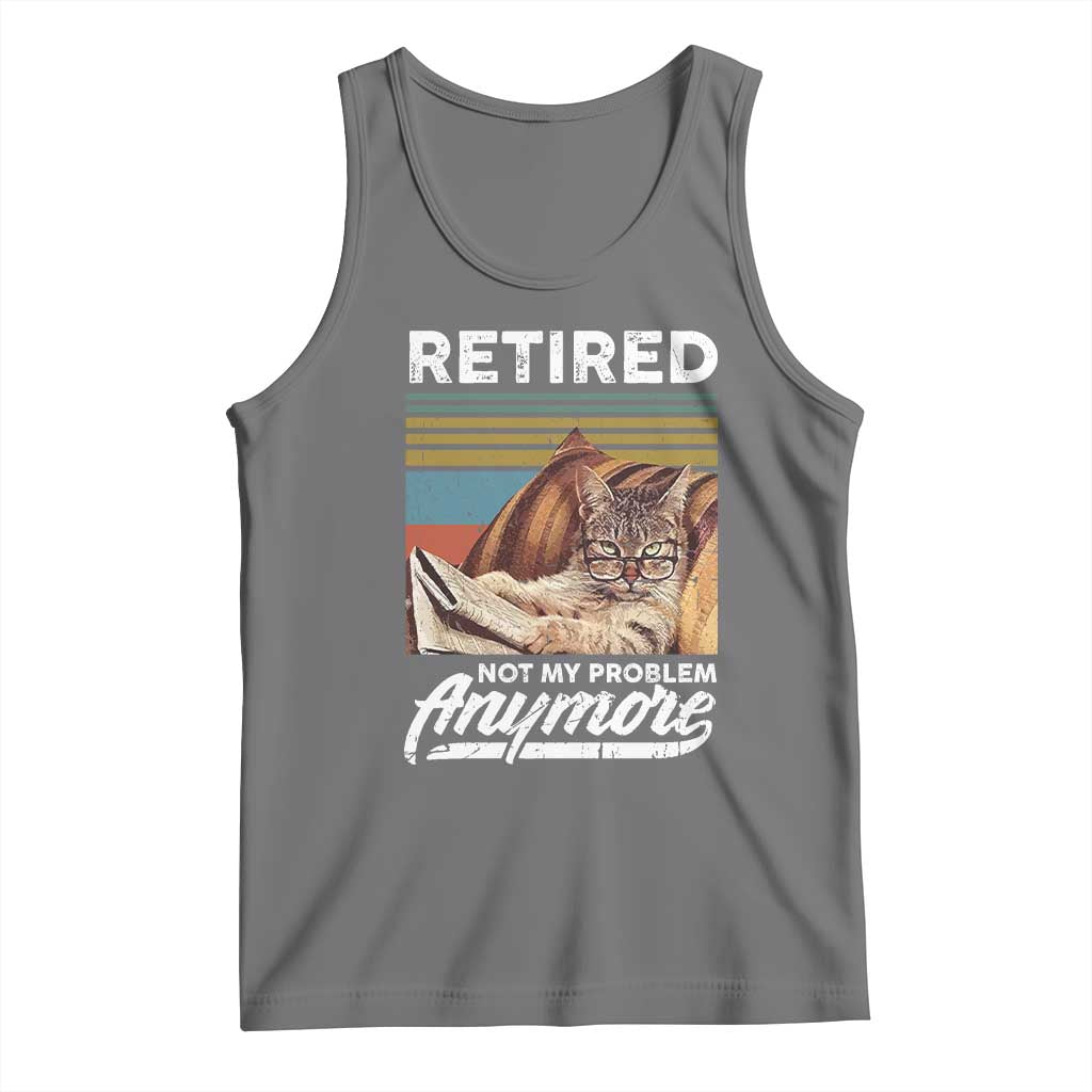 Funny Cat Retired Tank Top Not My Problem Anymore 90s Vintage Style TS10 Black Heather Print Your Wear