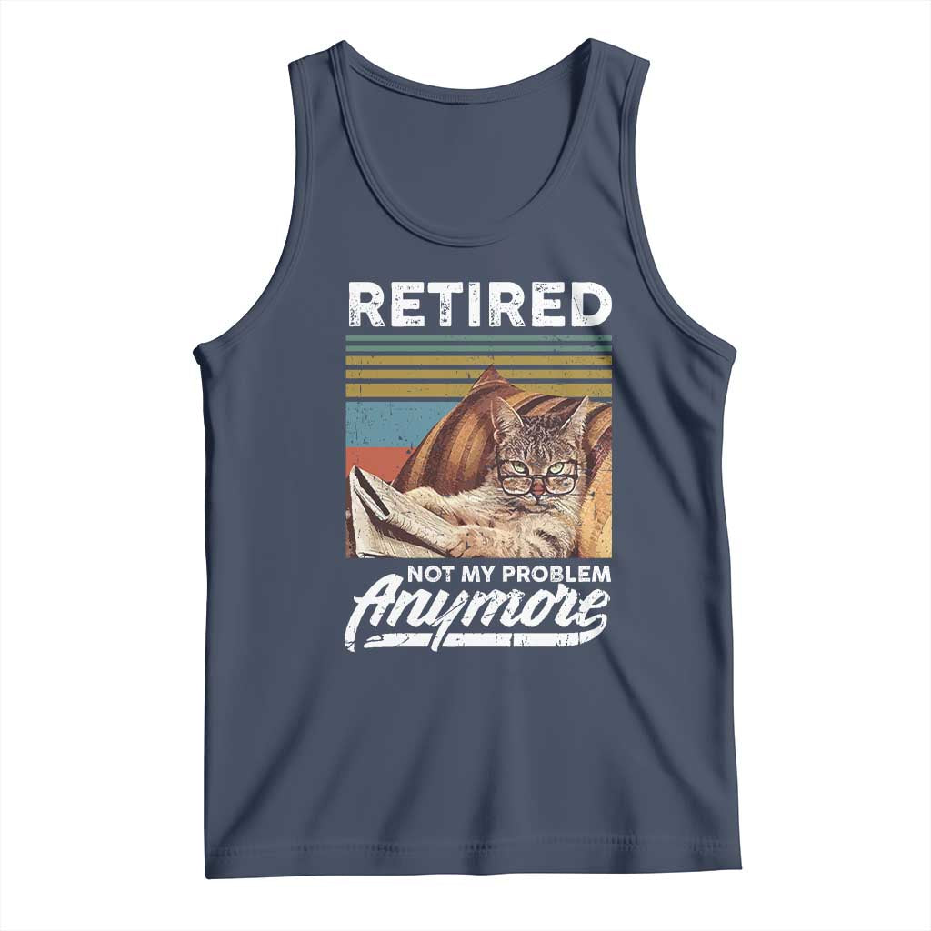 Funny Cat Retired Tank Top Not My Problem Anymore 90s Vintage Style TS10 Navy Print Your Wear