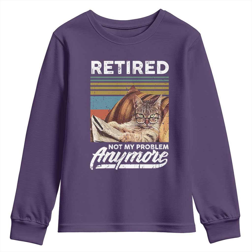 Funny Cat Retired Youth Sweatshirt Not My Problem Anymore 90s Vintage Style TS10 Purple Print Your Wear