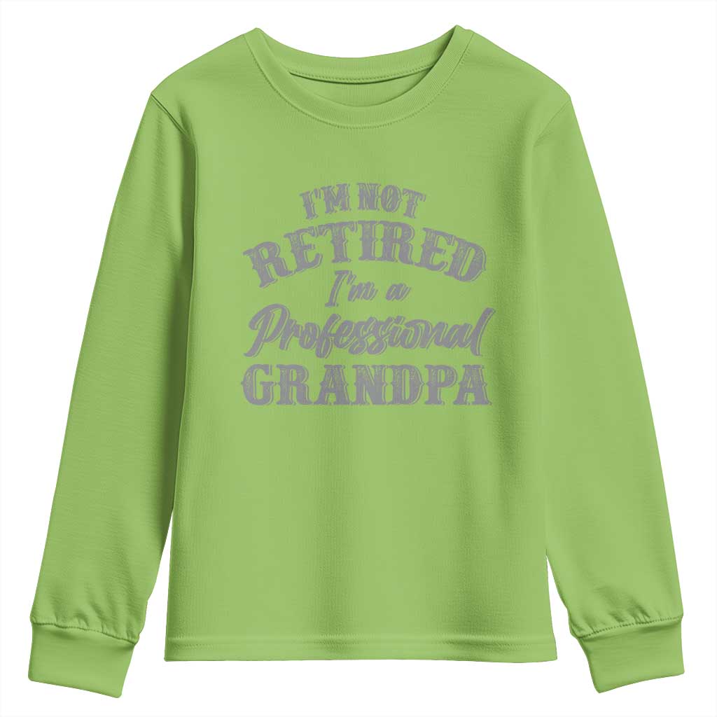 Funny Retirement Grandpa Youth Sweatshirt I'm Not Retired I'm A Professional Grandpa Joke Humor TS10 Lime Print Your Wear