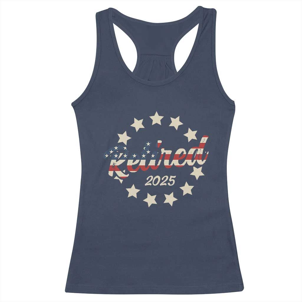 Retired 2025 Racerback Tank Top Retirement Gifts American Flag TS10 Navy Print Your Wear