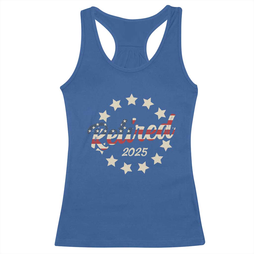 Retired 2025 Racerback Tank Top Retirement Gifts American Flag TS10 Royal Blue Print Your Wear