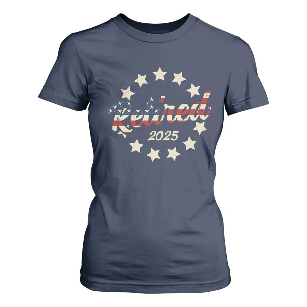 Retired 2025 T Shirt For Women Retirement Gifts American Flag TS10 Navy Print Your Wear