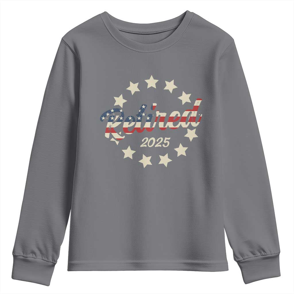 Retired 2025 Youth Sweatshirt Retirement Gifts American Flag TS10 Charcoal Print Your Wear