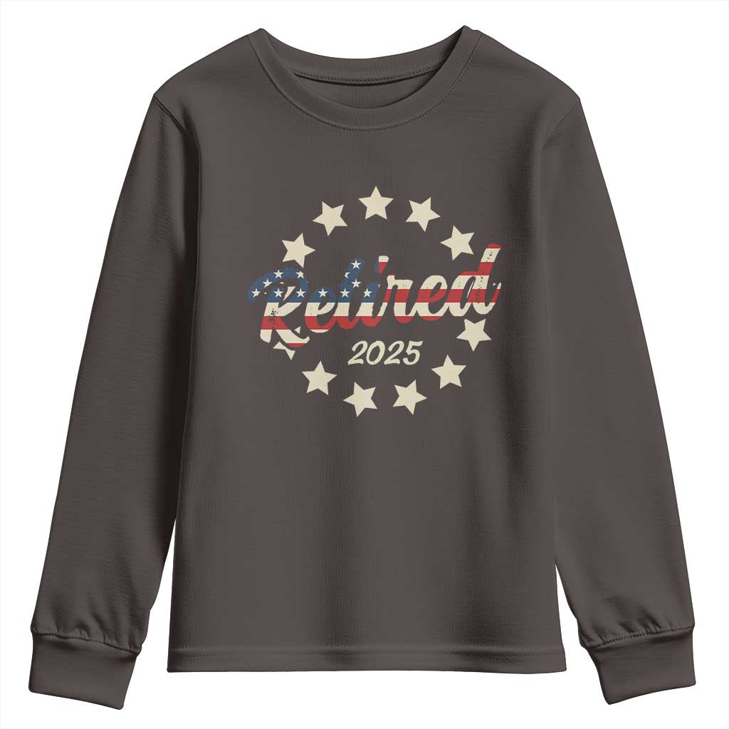 Retired 2025 Youth Sweatshirt Retirement Gifts American Flag TS10 Dark Chocolate Print Your Wear