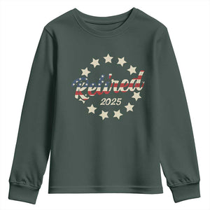 Retired 2025 Youth Sweatshirt Retirement Gifts American Flag TS10 Dark Forest Green Print Your Wear