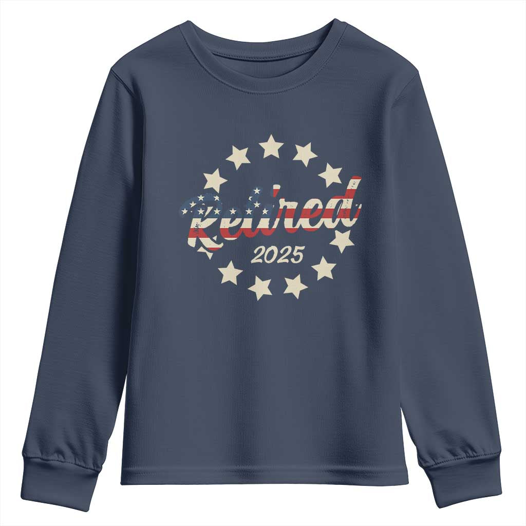 Retired 2025 Youth Sweatshirt Retirement Gifts American Flag TS10 Navy Print Your Wear