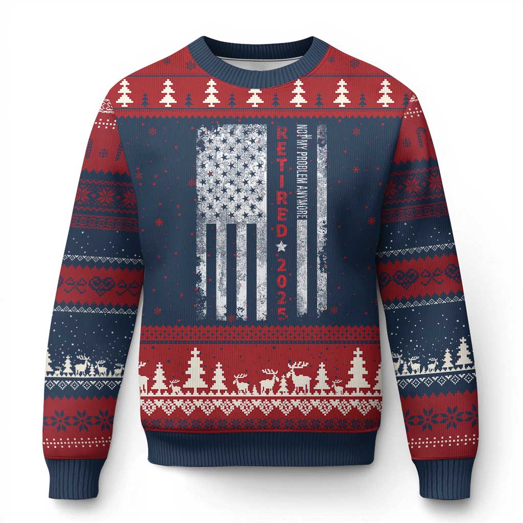 Retired 2025 Ugly Christmas Sweater Vintage Old American Flag TS10 Navy Red Print Your Wear