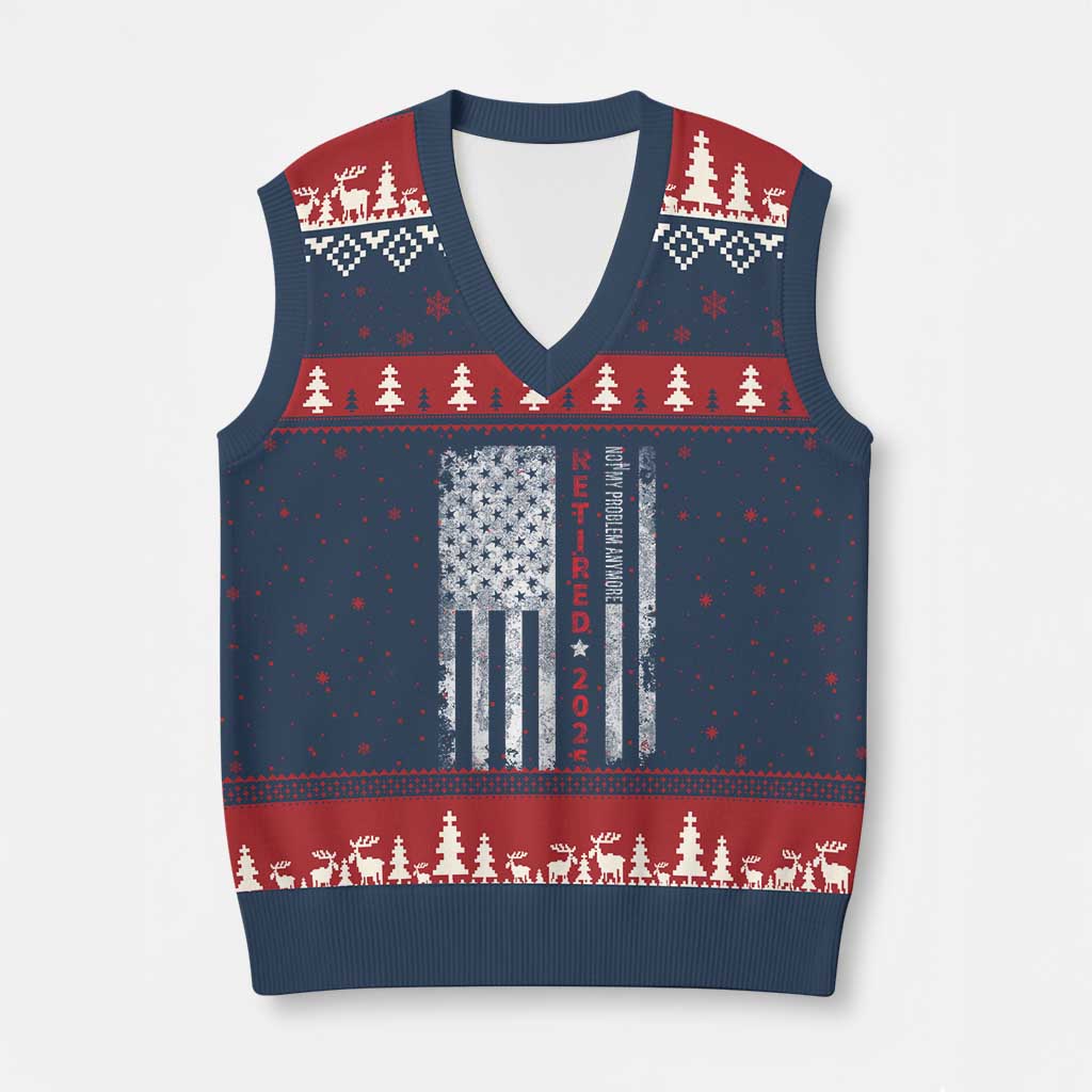 Retired 2025 V-Neck Knit Sweater Vest Vintage Old American Flag TS10 Navy Red Print Your Wear