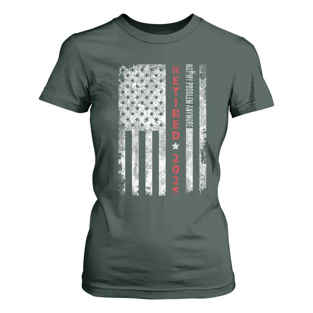 Retired 2025 T Shirt For Women Vintage Old American Flag TS10 Dark Forest Green Print Your Wear