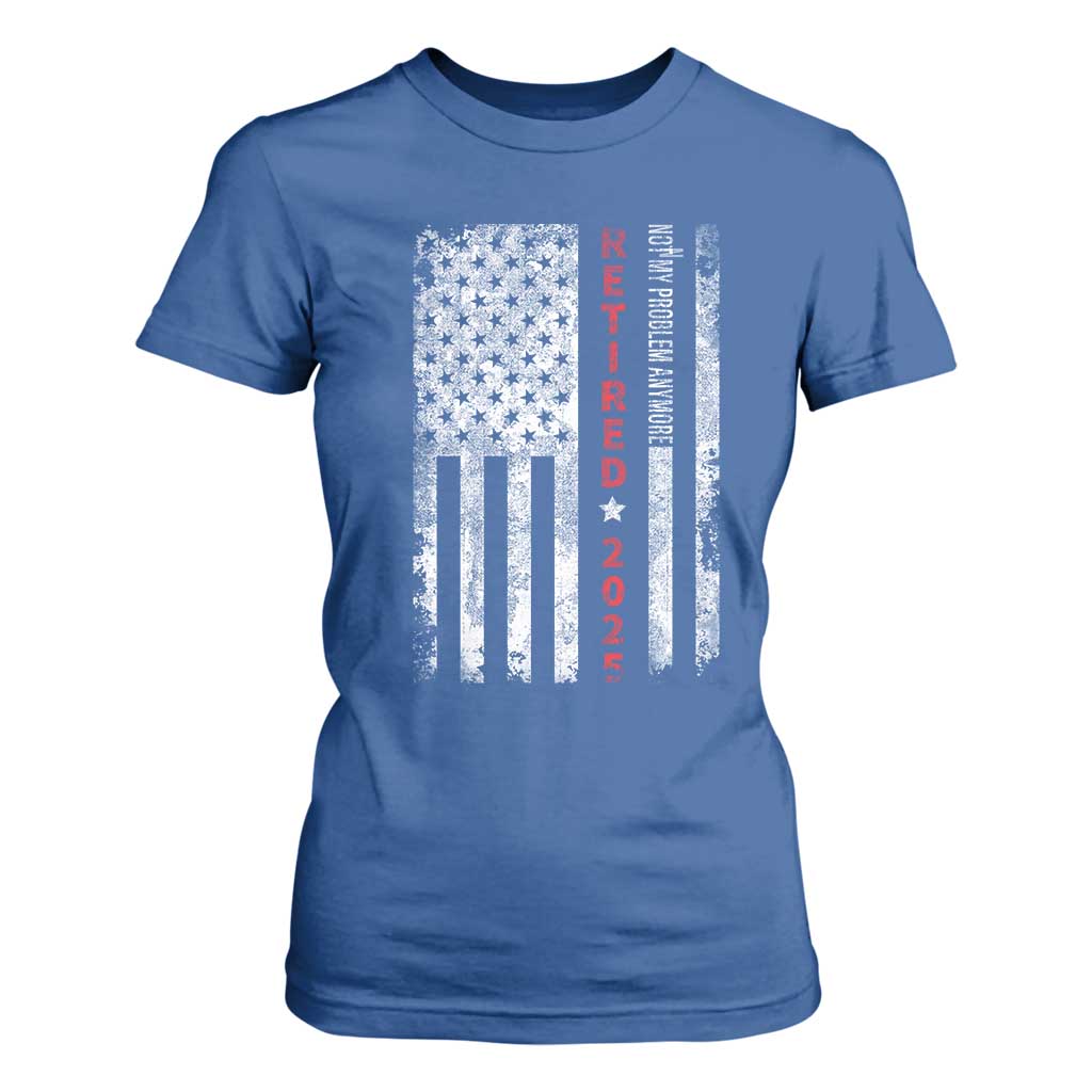 Retired 2025 T Shirt For Women Vintage Old American Flag TS10 Royal Blue Print Your Wear