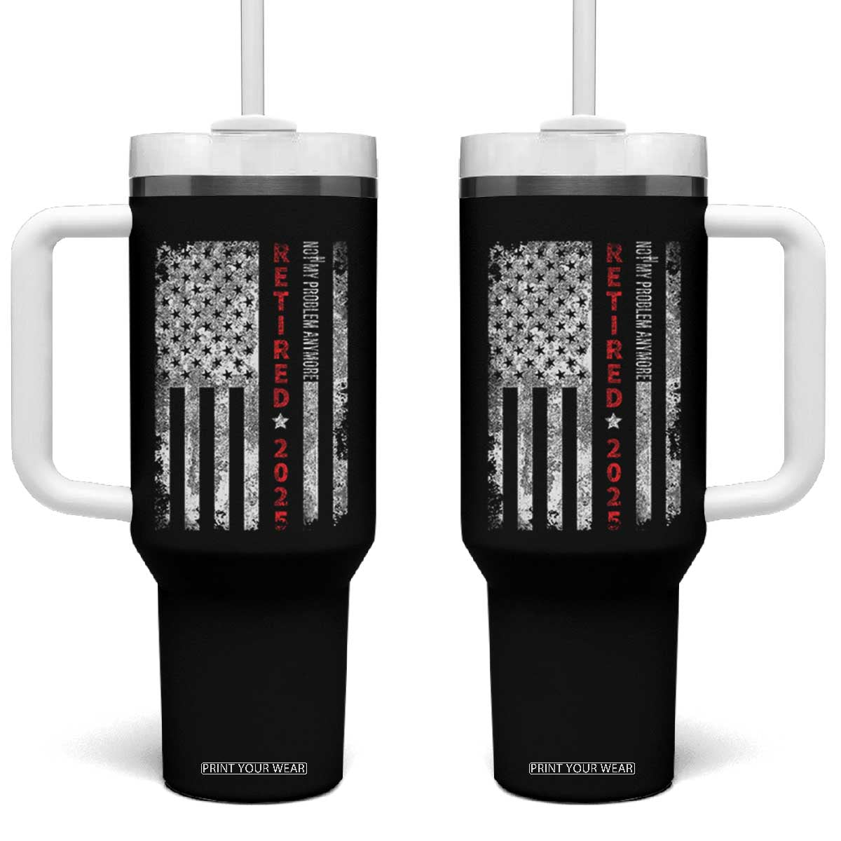 Retired 2025 Tumbler With Handle Vintage Old American Flag TS10 One Size: 40 oz Black Print Your Wear