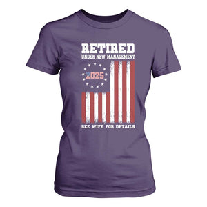Funny Retired 2025 T Shirt For Women Under New Management See Wife for Details American Flag TS10 Purple Print Your Wear